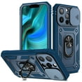 thumbnail image 1 of Armor Case for iPhone 13 Pro Ring Holder with Sliding Camera Protection & Kickstand Military Grade Shockproof Heavy Duty with Magnetic Car Mount Holder for iPhone 13 Pro, Blue, 1 of 10