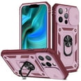 thumbnail image 1 of Armor Case for iPhone 14 Pro Ring Holder with Sliding Camera Protection & Kickstand Military Grade Shockproof Heavy Duty with Magnetic Car Mount Holder for iPhone 14 Pro, Red+Pink, 1 of 7