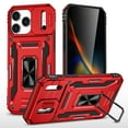 thumbnail image 1 of Armor Case for iPhone 17 Pro with Sliding Camera Cover & Kickstand, Heavy Duty Military Grade Protection Phone Case, Built-in 360° Rotate Ring Stand, Shockproof Full Body Rugged Case, Red, 1 of 7
