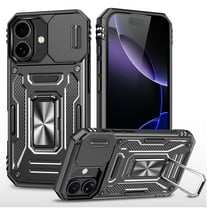 Armor Case for iPhone 17 with Sliding Camera Cover & Kickstand, Heavy Duty Military Grade Protection Phone Case, Built-in 360° Rotate Ring Stand, Shockproof Full Body Rugged Case, Black