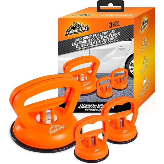 Armor All Dent Puller 3 Pack, 4.5” Powerful 55 Lb Car Dent Puller & Two 2.4” Mini 16.5 Lb Pullers, Suction Cup Paintless Dent Repair Puller, Car Dent Repair Tool, Screen, Glass, Tiles, Objects Moving