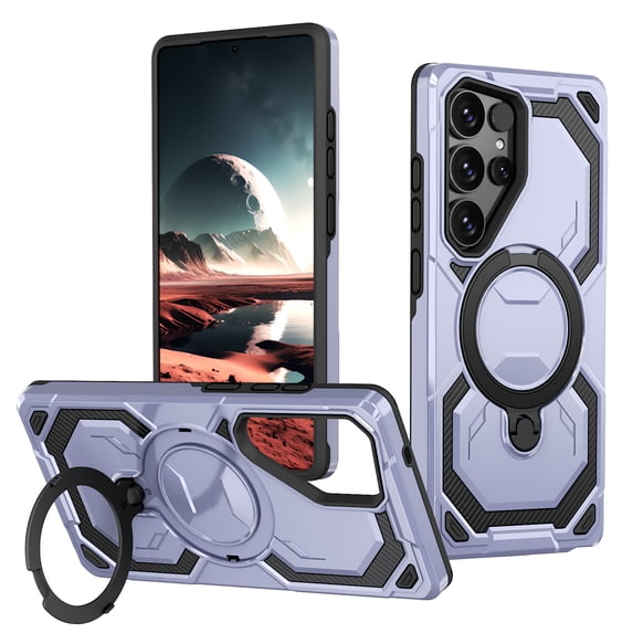 Armor Designed for Samsung Galaxy S23 Ultra Magnetic Case, Rugged Shockproof, with 360 Rotate Ring Kickstand, Hard Anti-Drop Heavy Duty Protection Hybrid Phone Cover for Galaxy S23 Ultra, Lightpurple