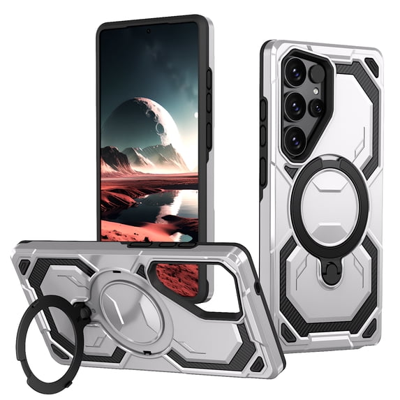 Armor Designed for Samsung Galaxy S23 Ultra Magnetic Case, Rugged Shockproof, with 360 Rotate Ring Kickstand, Hard Anti-Drop Heavy Duty Protection Hybrid Phone Cover for Galaxy S23 Ultra, Gray