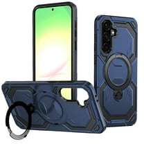 Armor Designed for Samsung Galaxy S24 FE Magnetic Case, Rugged Shockproof, with 360 Rotate Ring Kickstand, Hard Anti-Drop Heavy Duty Protection Hybrid Phone Cover for Galaxy S24 FE, Blue