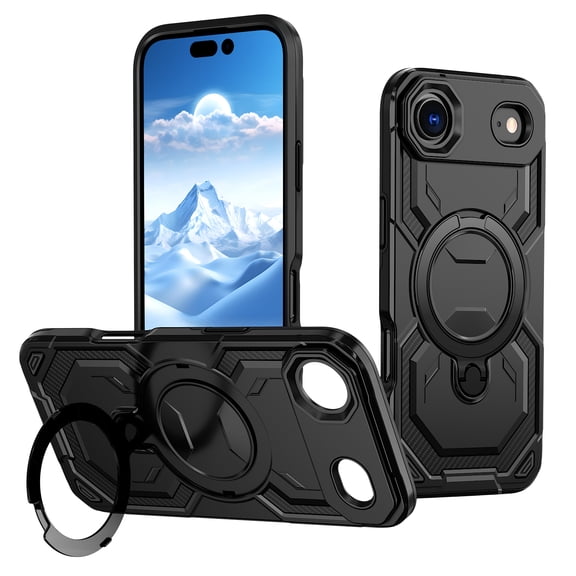 Armor Designed for iPhone Air Magnetic Case, Rugged Shockproof, with 360 Rotate Ring Kickstand, Hard Anti-Drop Heavy Duty Protection Hybrid Phone Case Cover for iPhone Air, Black
