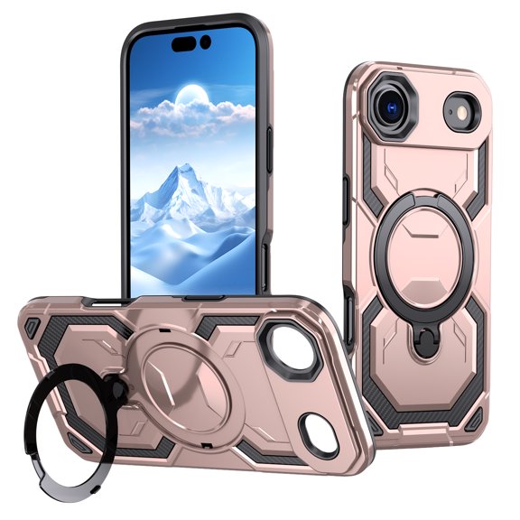 Armor Designed for iPhone Air Magnetic Case, Rugged Shockproof, with 360 Rotate Ring Kickstand, Hard Anti-Drop Heavy Duty Protection Hybrid Phone Case Cover for iPhone Air, Rosegold