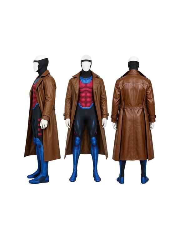 Armor Graphic Jumpsuit with Trench Coat Cosplay Costume for Men, Halloween Outfit for Comic Character Party Events