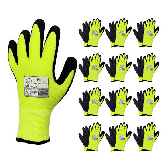 Armor Guys 04-011 Extraflex Hi-Vis Gloves with Black HCT MicroFoam Latex Coated Palms - XL Size - 12 Pair Pack