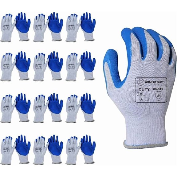 Armor Guys 06-019 Duty - Crinkle Latex Palm Coat 10g Gray Cotton/Polyester Shell Dipped Gloves - XXL Size - 12 Pair Pack