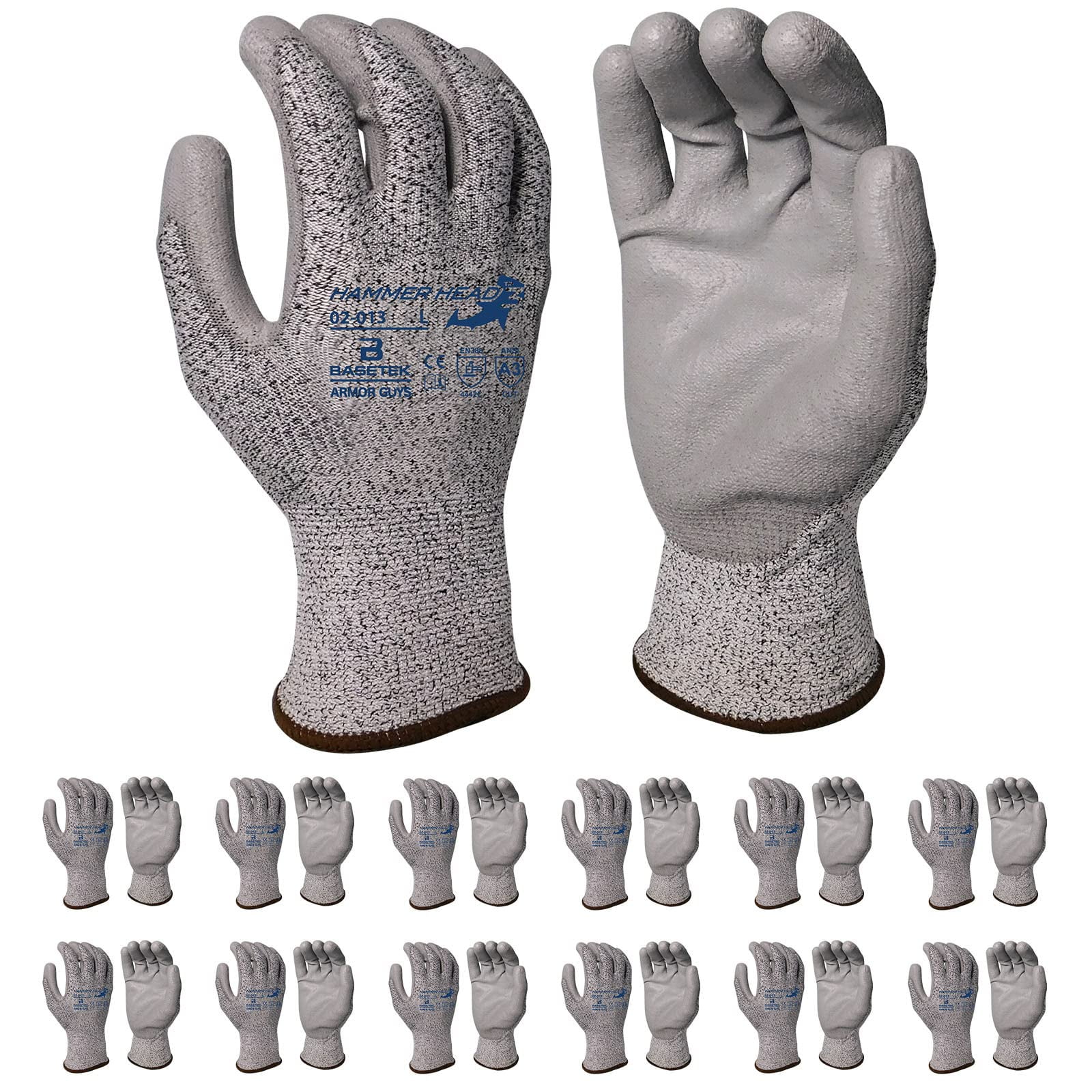 Armor Guys Basetek Protective Work Gloves  PU Palm Gloves for Dry & Light Oil Grip  A3 Cut Resistant Gloves - Light Manufacturing, Sheet Metal Handling or Construction Gloves, Size M, 12/Pk