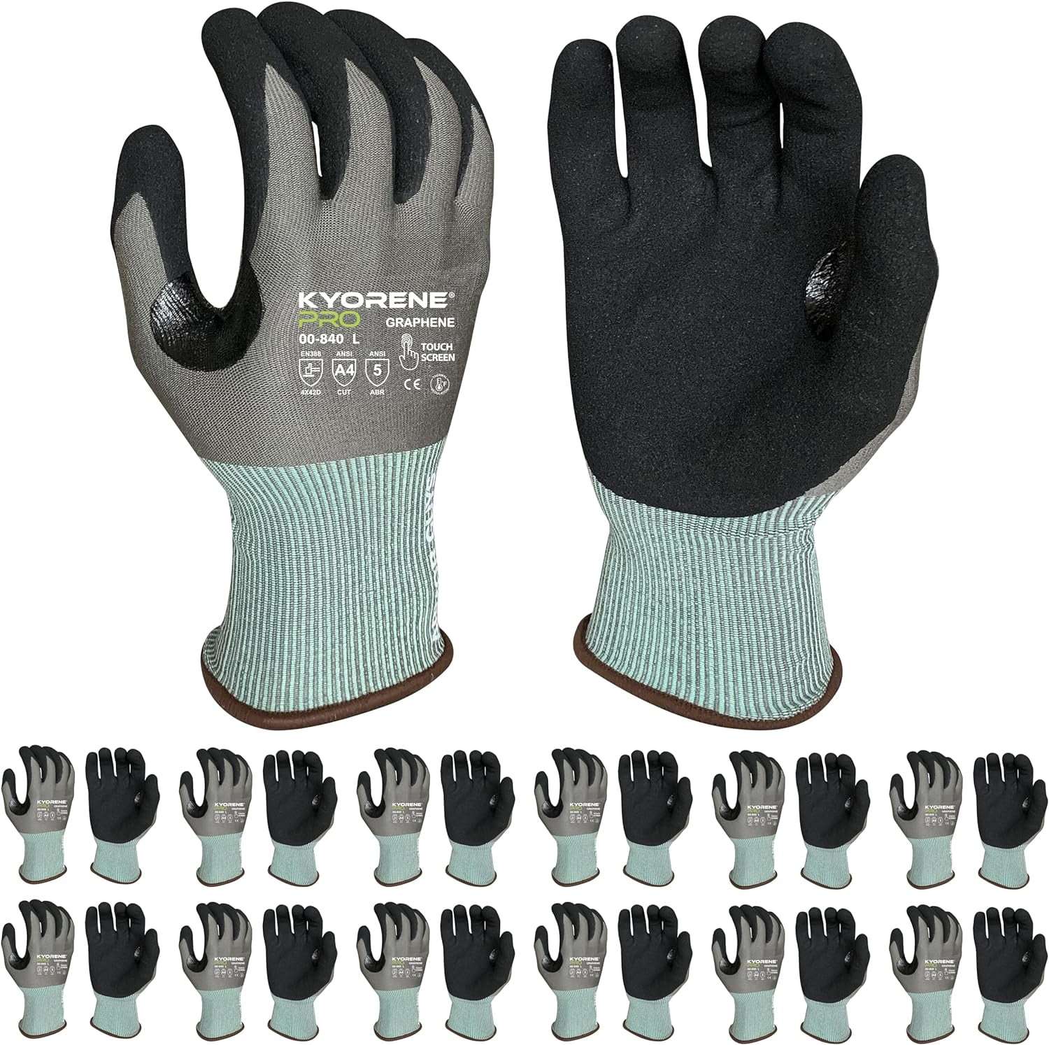 Armor Guys Kyorene Pro 00-840 Protective Work Gloves  A4 Cut Resistant Graphene Nitrile Palm Gloves  For Construction and Sheet Metal Handling, Size L, 12/PK