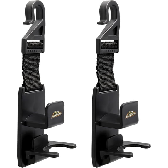 Armor All Headrest Hooks for Cars, 2-Pack of Grocery Bag and Purse Hangers for Vehicles, Universal Fit, 2 Ultra Heavy-Duty Bag Holders, Includes Bottle Holder Clips, Car Organizer Essentials