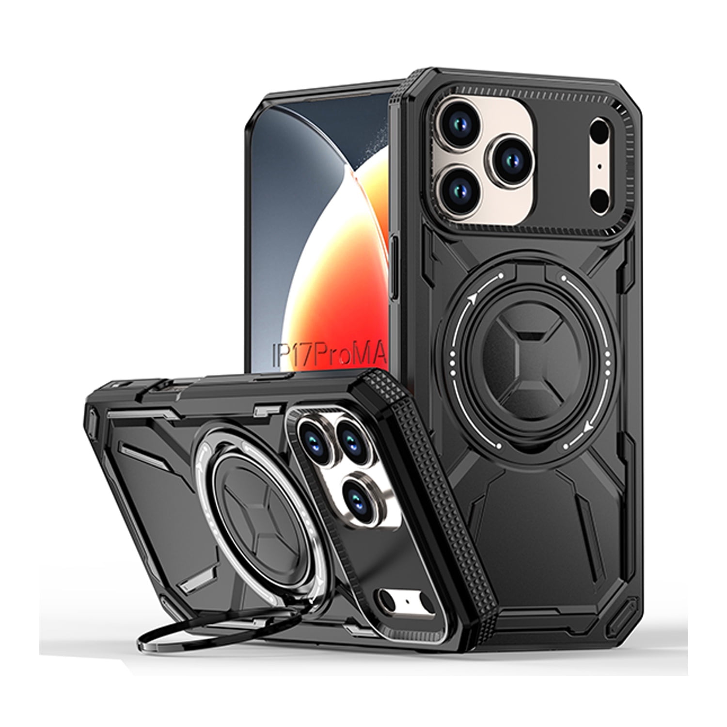 Armor Kickstand Case with 360° Rotation & MagSafe for iPhone 17 Pro - Black