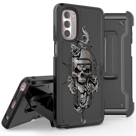 Armor Kombo Holster Rugged Cover Designed For Moto G Stylus 2022 Case Transparent Clear And Skull Series