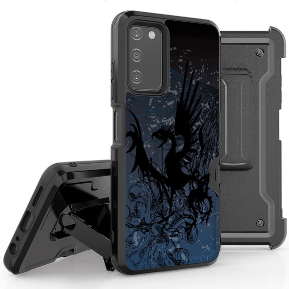 Armor Kombo Holster Rugged Cover Designed For Samsung Galaxy A03S Case Transparent Clear And Skull Series