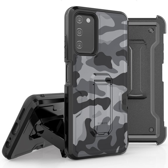 Armor Kombo Holster Rugged Cover Designed For Samsung Galaxy A03S Case Transparent Clear And Skull Series