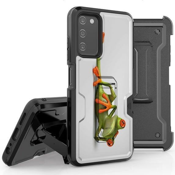 Armor Kombo Holster Rugged Cover Designed For Samsung Galaxy A03S Case Transparent Clear And Skull Series