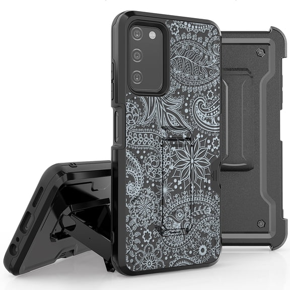 Armor Kombo Holster Rugged Cover Designed For Samsung Galaxy A03S Case Transparent Clear And Skull Series