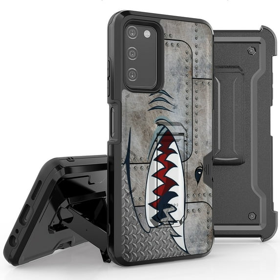 Armor Kombo Holster Rugged Cover Designed For Samsung Galaxy A03S Case Transparent Clear And Skull Series