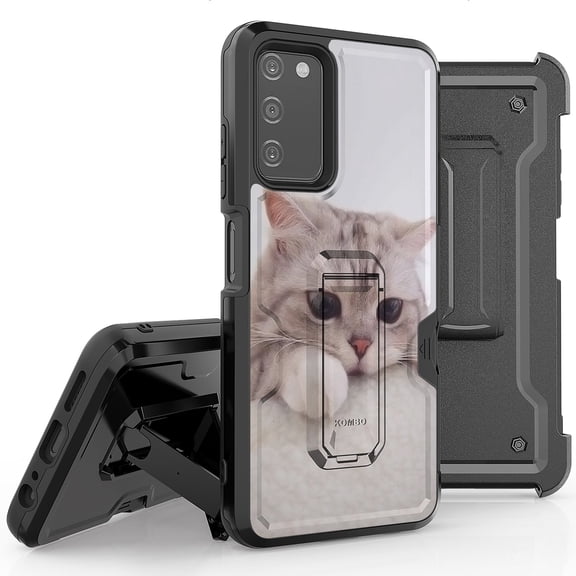 Armor Kombo Holster Rugged Cover Designed For Samsung Galaxy A03S Case Transparent Clear And Skull Series