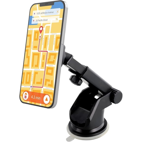 Armor All Magnetic Phone Mount for Car, Dashboard & Windshield Phone Holder with Industrial Suction Cup for MagSafe Phones, iPhones, Includes Magnet Ring for Samsung, Non-Magnetic Phones, & Cases