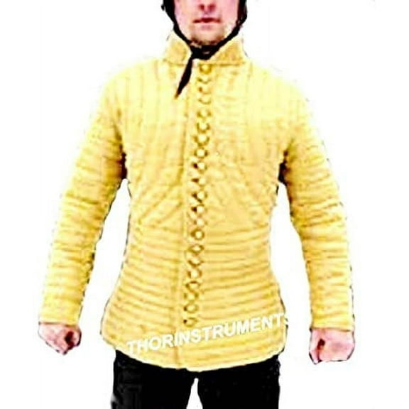 Armor Medieval Gambeson Padded collar full sleeves Thick yellow color