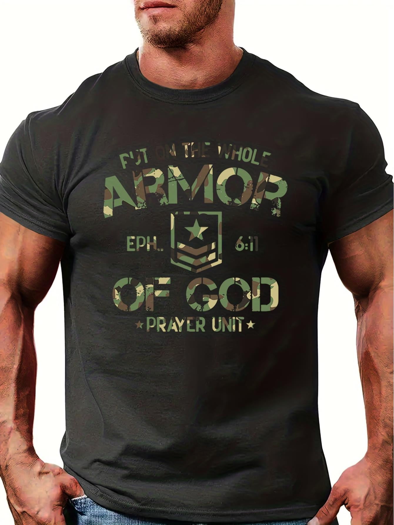 armor of God Letter Pattern Print Men's Comfy Chic T-shirt, Graphic Tee ...