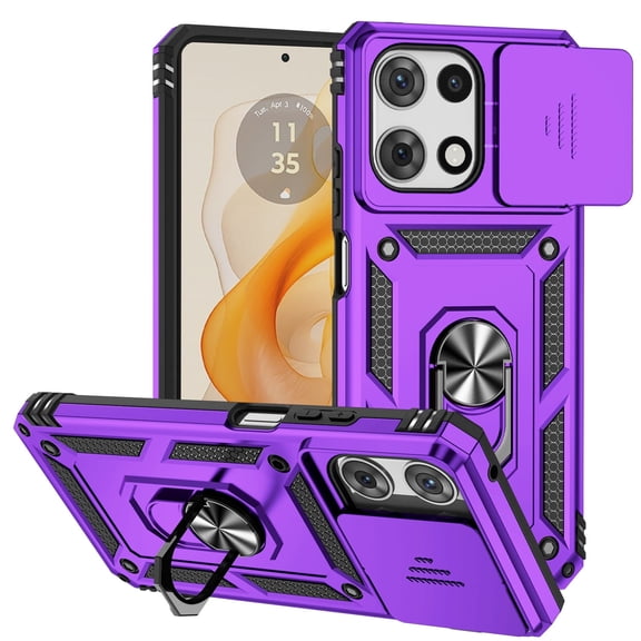 Armor Phone Case compatible with Motorola Moto Edge 5G 2025, Military Grade Drop Proof Protective Cover with Sliding Camera Cover, Kickstand TPU Bumper Case