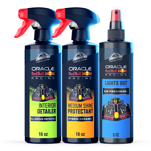 Armor All Podium Series Clean & Protect Interior Detailing Car Cleaning Kit with Bonus Lights Out Air Freshener, Developed with Oracle Red Bull Racing, 3-Piece Bundle