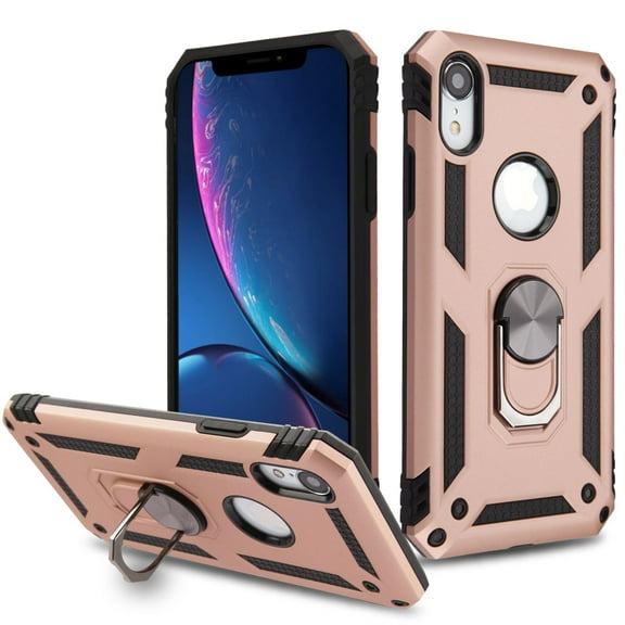 Armor Ring Finger Loop Hybrid Case for iPhone XR - Rose Gold