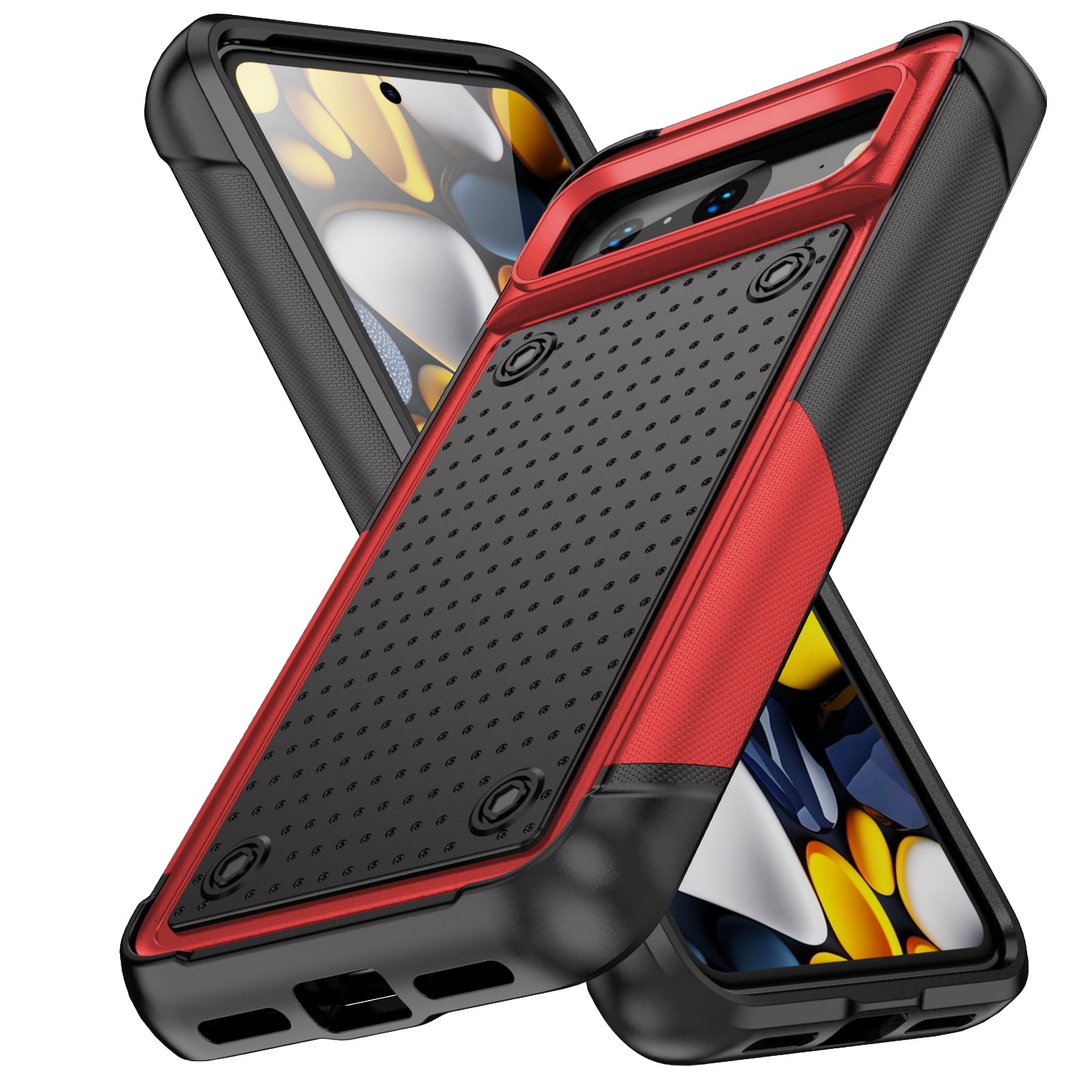 Armor Shockproof Case for Google Pixel 7 Pro, [Military Grade Anti-Drop] Rugged Hybrid Hard PC+Soft Silicone Heavy-Duty Tough Durable Slim Fit Lightweight Protective Bumper Phone Case, Red