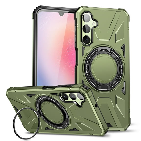 Armor Stand Case for Samsung Galaxy A35,[Compatible with MagSafe] Military Shockproof Rugged Phone Case,Magnetic with Car Mount,Built in 360° Rotatable Ring Kickstand,Darkgreen