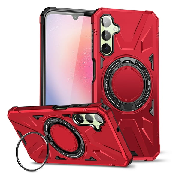 Armor Stand Case for Samsung Galaxy S23,[Compatible with MagSafe] Military Shockproof Rugged Phone Case,Magnetic with Car Mount,Built in 360° Rotatable Ring Kickstand,Red