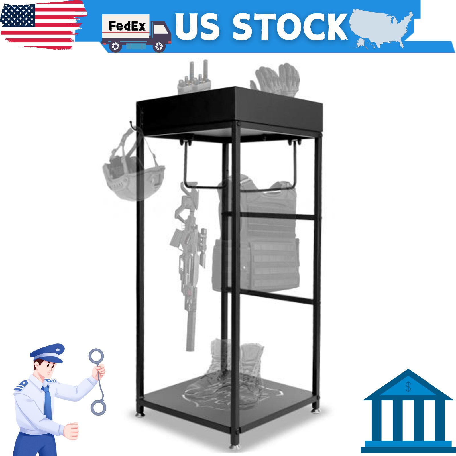 Armor Stand, Police Hanger, Tactical Duty Gear Rack Decor, Heavy Duty Metal Police Gear Rack, 3 Hooks Law Enforcement and Military Gear Stand for Military Gear Organization
