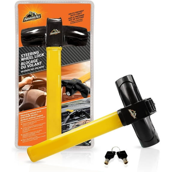 Armor All Steering Wheel Lock, Heavy-Duty Anti-Theft Car Device, Virtually Unduplicatable Unique Key Design, Carbon Steel Build, Easy Use Quick Lock, Universal Design for Steering Wheels 5.5”–5.7” in