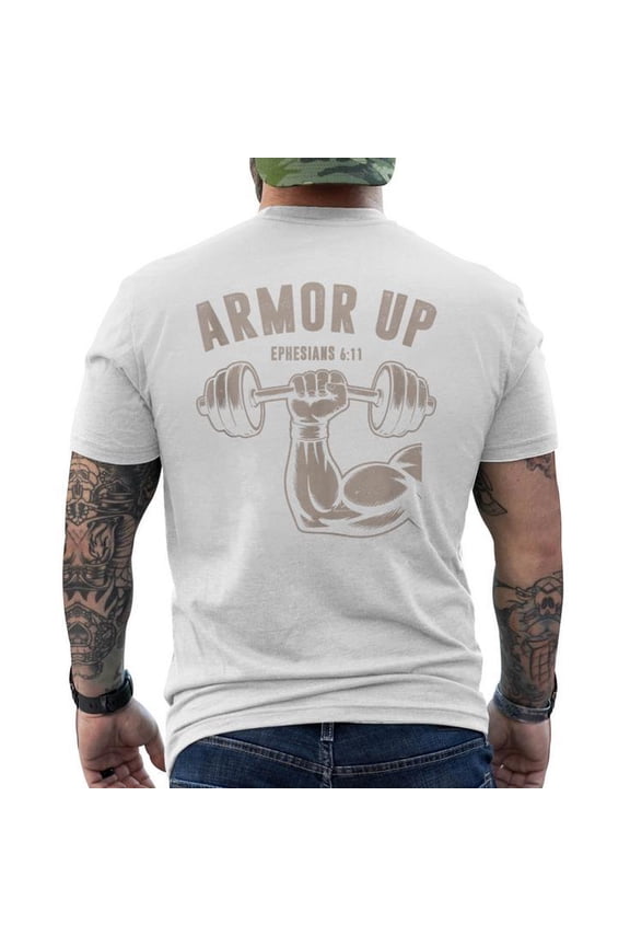 Armor Up Christian Gym Tank Top Jesus Cross Dumbbell Men's Dad Workout Faith Shirt Back Print