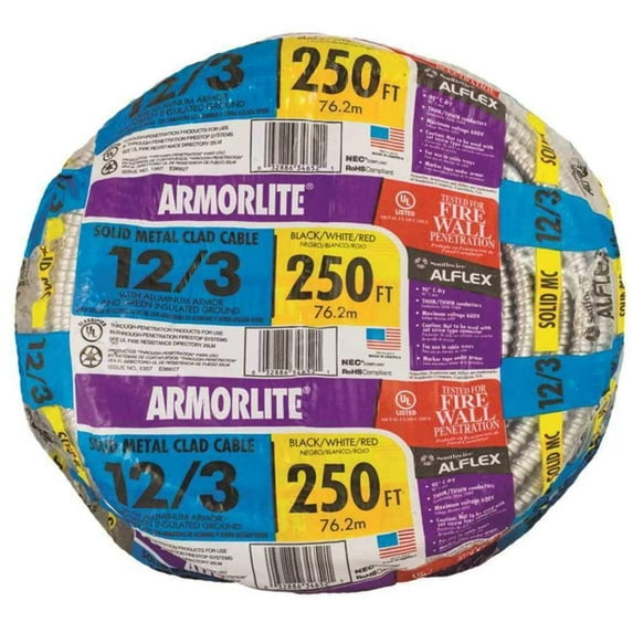 Armorlite Aluminum Armored Cable Type MC - 12/3, 600V - 250 Ft Coil