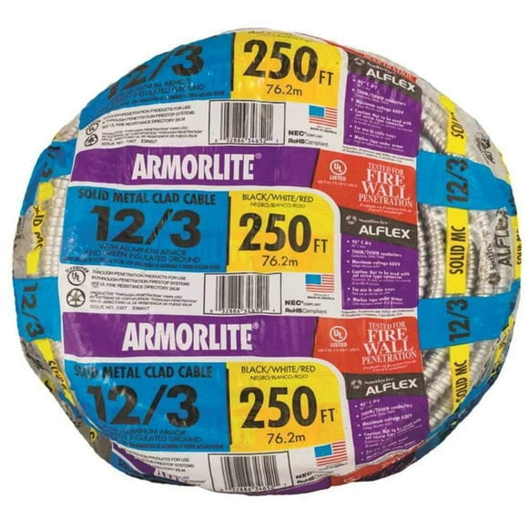 Armor lite Type Mc Aluminum Armored Cable, 12/3, 600 Volts, 250 Ft. Coil