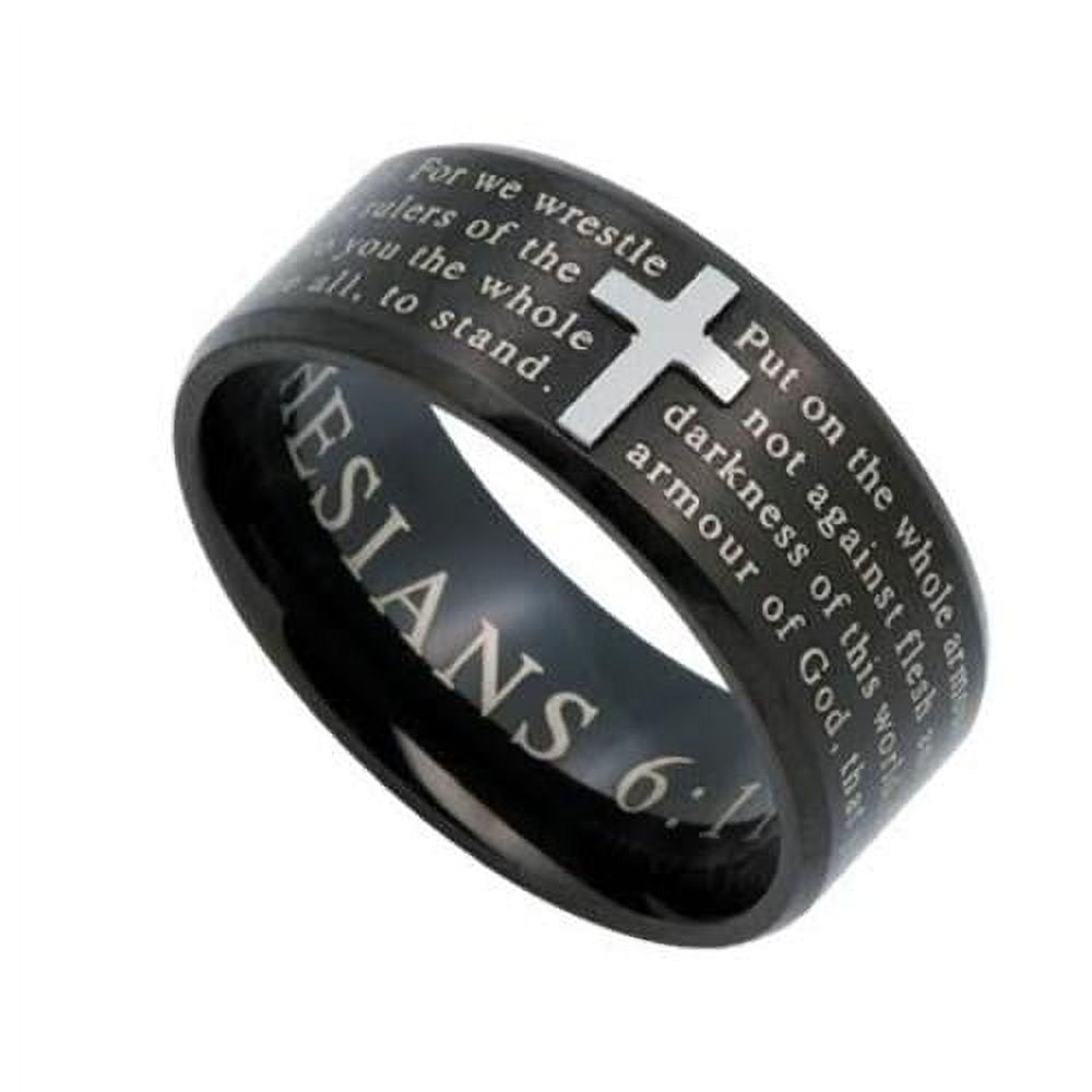 StyleJewelry Men's 18k White Gold Plated Cross Ring – Black Accent, Copper Alloy, Size 11