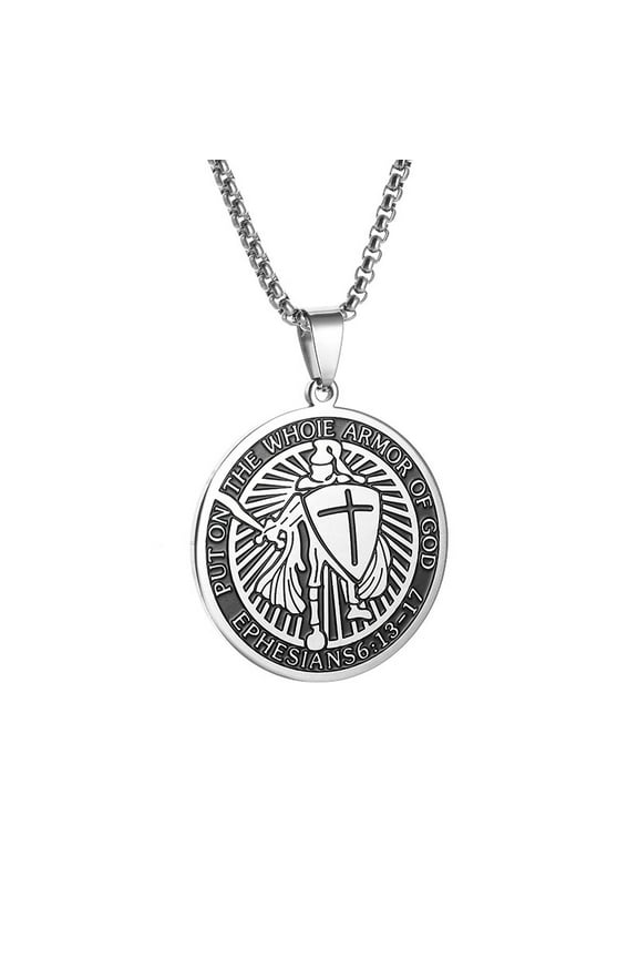 Armor of God Cross Pendant Necklace, Shield of Faith, Ephesians, Religious Amulet, Knights Templar Crusader