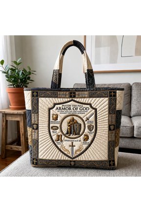 Armor of God Prayer Quilted Tote Bag, Lightweight Travel Tote for Everyday Use