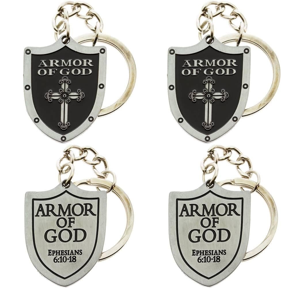 Armor of God Shield Pewter Keychain, Key Tag, Key Ring Pack of 4