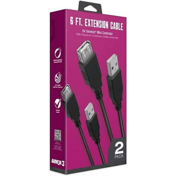 Armor3 6 Ft. Extension Cable for Genesis Mini Controller (2-Pack) forSega Genesis