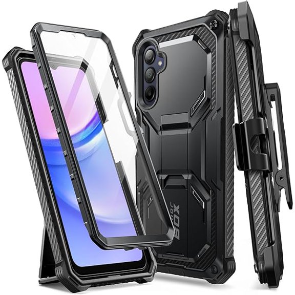 Armorbox for Samsung Galaxy A15 5G Case with Kickstand & Belt Clip, Full-Body Rugged Bumper Case with Built-in Screen Protector (Black)