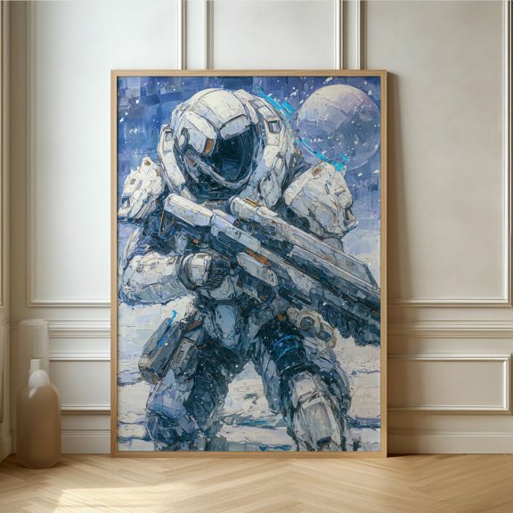 Armored Astronaut Print, Sci-Fi Soldier Poster, Gaming Room Decor, Poster Only