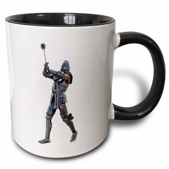 3drose, Armored Knight Swinging His Mace Upwards, 11oz Two-tone Black Mug