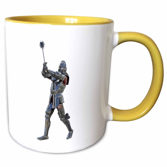 3drose, Armored Knight Swinging His Mace Upwards, 11oz Two-tone Yellow Mug