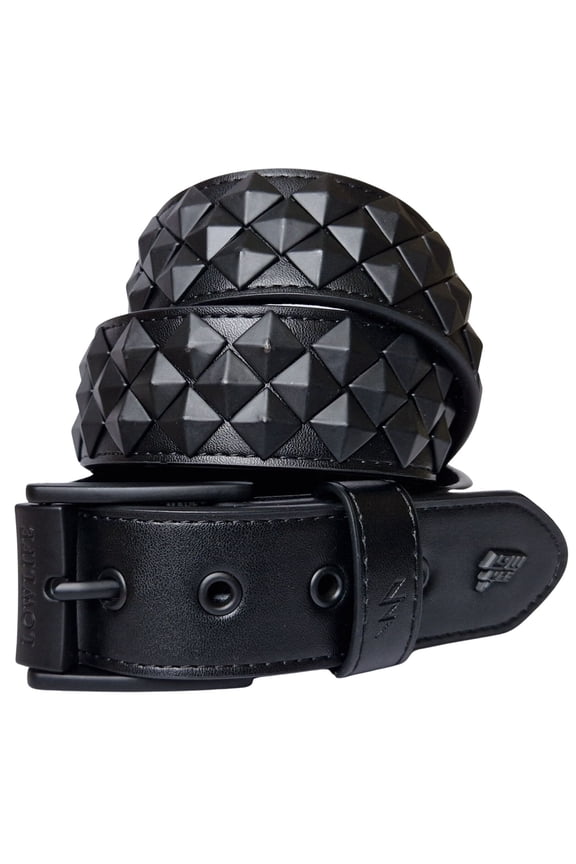 Armored Studded Leather Belt Matt Black - Lowlife in size 40" - 42" Waist (XL)