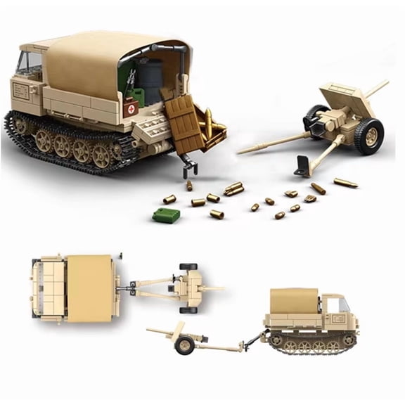 WWII RSO/01 Track Tracker with 37mm Anti-Tank Gun Building Block Set | General Jim's Toys & Bricks | GJ-RSO