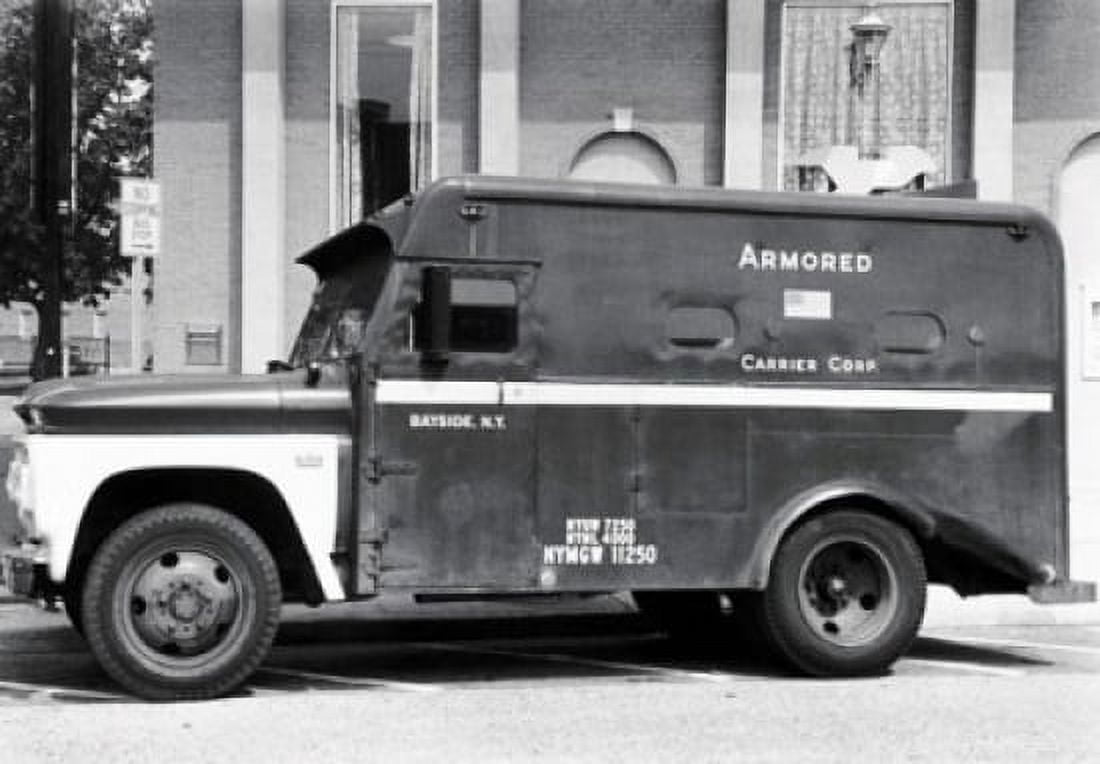 Armored truck in front of a building Canvas Art - (18 x 24)